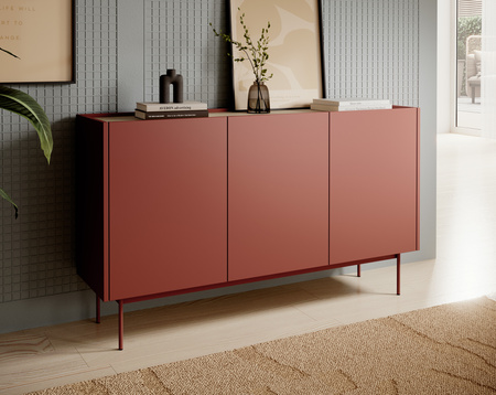 Kommode Lumo K144cm Dreitürig in Rot mit Metallbeinen