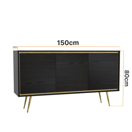 Kommode Tori 150 cm mit Metallbeinen in Graphitschwarz