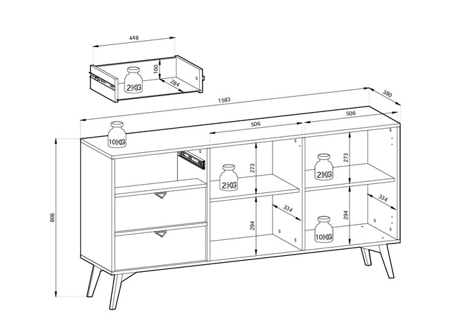 Kommode Silva KSZD-158 in Sandbeige + Scandi-Fischgrätmuster