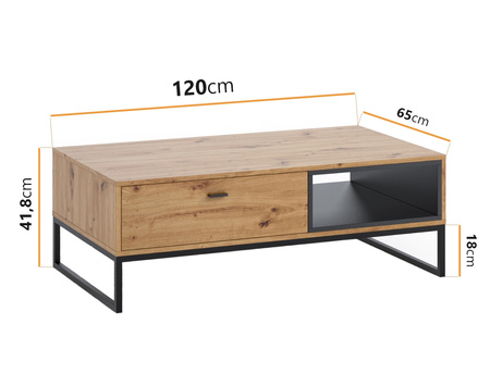Couchtisch Randy 120 x 65 cm mit Metallfüße