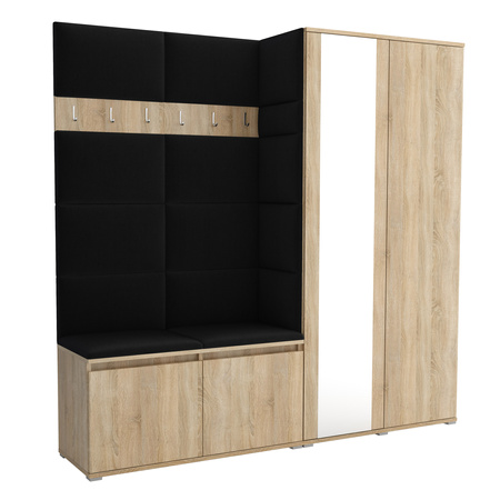 Gepolstertes Garderoben-Set Noris IV mit Spiegel – Farbe Sonoma + Stoff Trinity 16