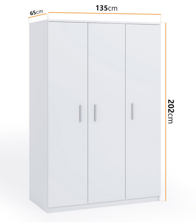 3-türig Schrank Tamiza Breite 135 cm Weiß
