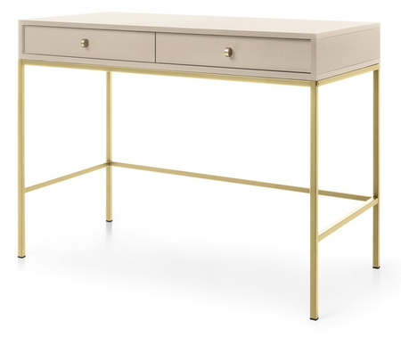 Stilvoller Schminktisch Bari mit zwei Schubladen, beige + goldene Füße
