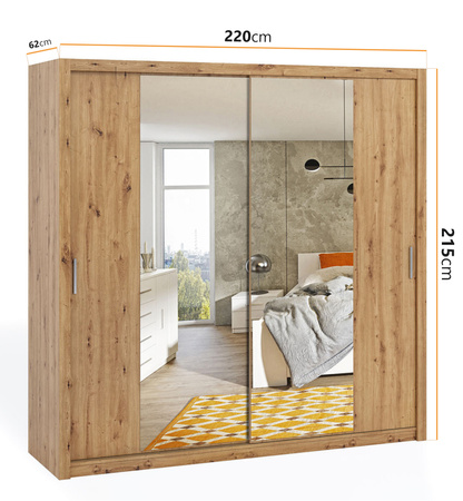 Schiebetürenschrank Tamiza 220 cm mit Spiegel Eiche Artisan