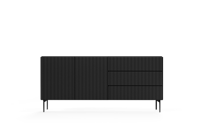 Sideboard MUTI schwarz 177 cm 3 schubladen riffeloptik push-to-open