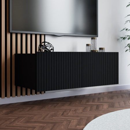 Schwarzer TV-Schrank Kolder 100 cm mit geriffelten Fronten