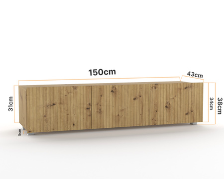 TV-Schrank Kolder 150 cm in Eiche Artisan mit geriffelten Fronten