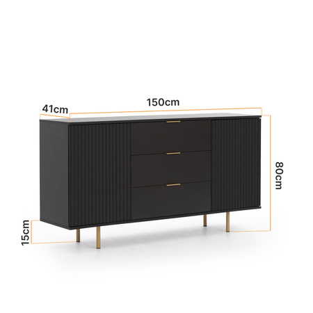 Schwarze Kommode Nubia K2D3SZ mit drei Schubladen