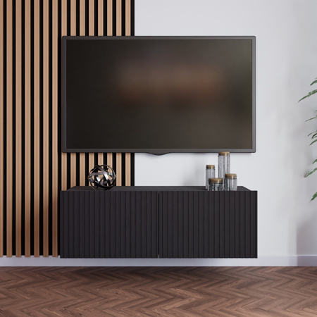 Schwarzer TV-Schrank Kolder 100 cm mit geriffelten Fronten