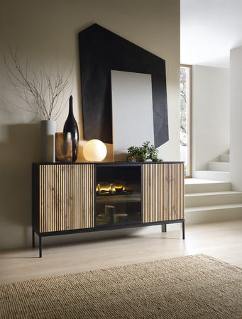 Kommode Lagos 154 cm 3D mit Metallfüßen in Schwarz + LED