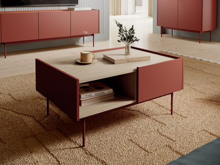 Couchtisch Lumo 97 x 65 cm in Rot mit Metallbeinen