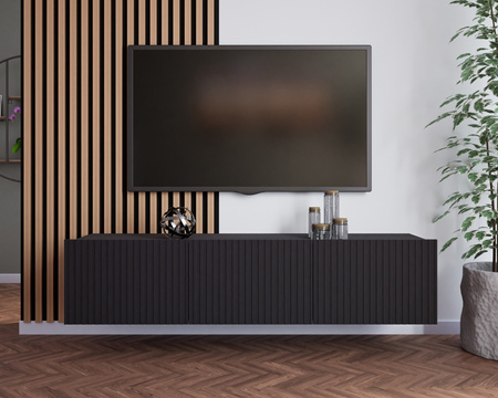 TV-Schrank Kolder 150 cm in Schwarz mit geriffelten Fronten