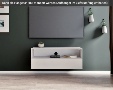 Weißer TV-Schrank Tebris 100 cm im minimalistischen Stil
