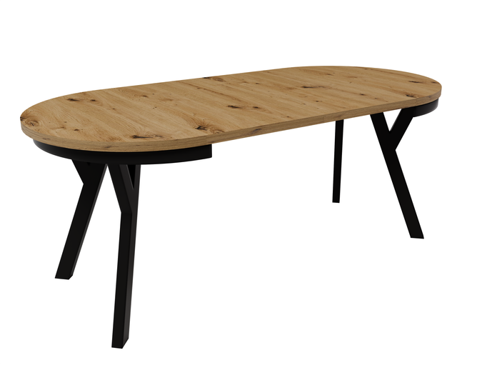 Runder Esstisch Ausziehbar ARI 90-190 cm Eiche Artisan – Metallbeine Schwarz