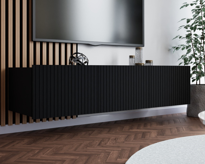 TV-Schrank Kolder 150 cm in Schwarz mit geriffelten Fronten