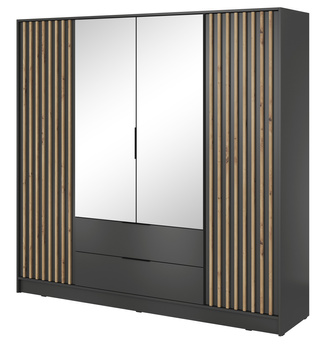 Garderobenschrank Stilo in Graphitgrau, vier Türen, mit Spiegel und Lamellen an der Vorderseite