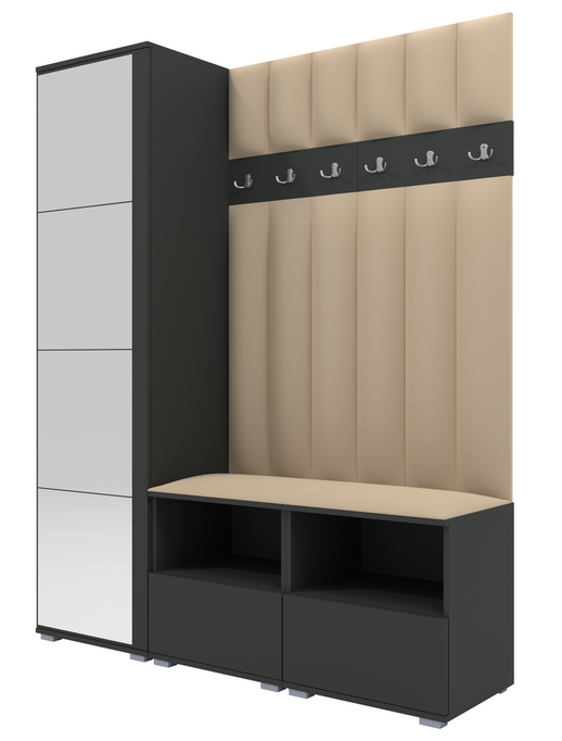 Garderoben-Set Nela II LUX mit Spiegel – Farbe Graphit + Stoff Trinity 04