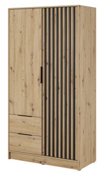 Kleiderschrank Stilo in Eiche Artisan, zweitürig, mit Schubladen und Lamellen an der Vorderseite