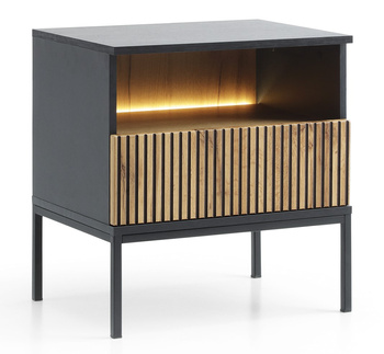Nachttisch Lagos mit Metallbeinen in Schwarz + LED