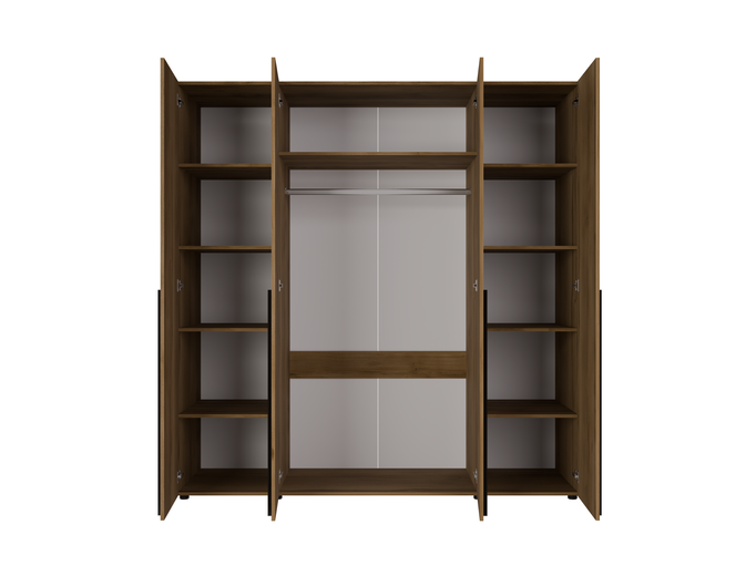 Kleiderschrank 4-Türig ARNI 200 cm Gold Baroque – Eiche Optik Braun 11 Fächer