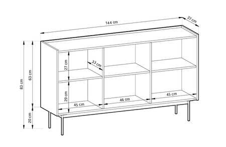 Kommode Lumo K144cm Dreitürig in Kaschmirfarbe mit Metallbeinen