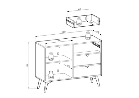 Kommode Silva KSZD-106 in Eukalyptus + Scandi-Fischgrätmuster