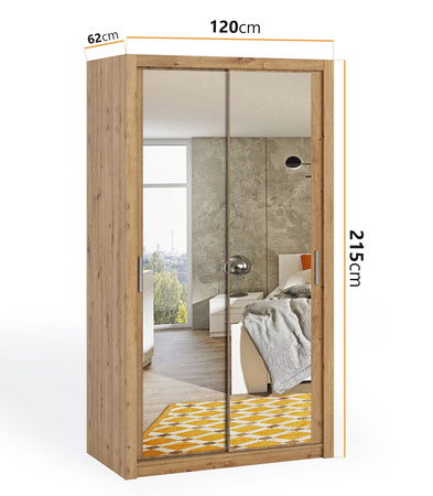 Schiebetürenschrank Tamiza 120 cm mit Spiegel in Eiche Artisan
