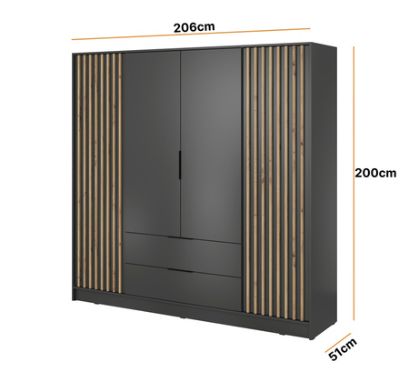 Garderobenschrank Stilo in Graphit mit Schubladen und Lamellen an der Vorderseite