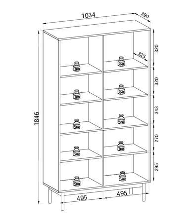 Vitrine Sora, 185 cm hoch, in Kaschmirfarbe mit schwarzen Füßen