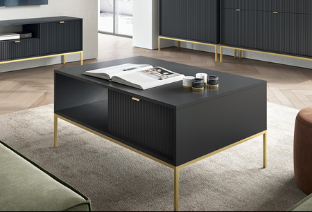 Rechteckiger Couchtisch Kioto in Schwarz mit goldenen Beinen