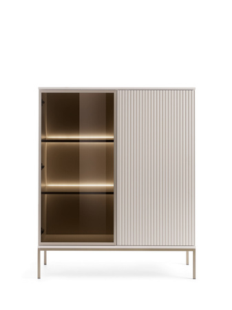 Vitrine Lagos 126 cm hoch, 2-teilig, mit Metallfüßen in Kaschmir + LED