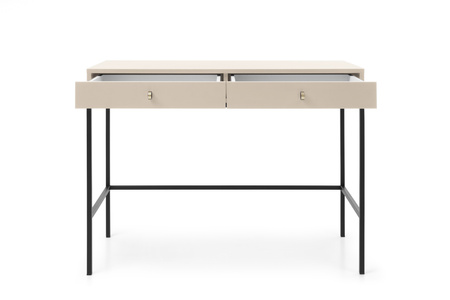 Stilvoller Schminktisch Bari mit zwei Schubladen, beige + goldene Füße