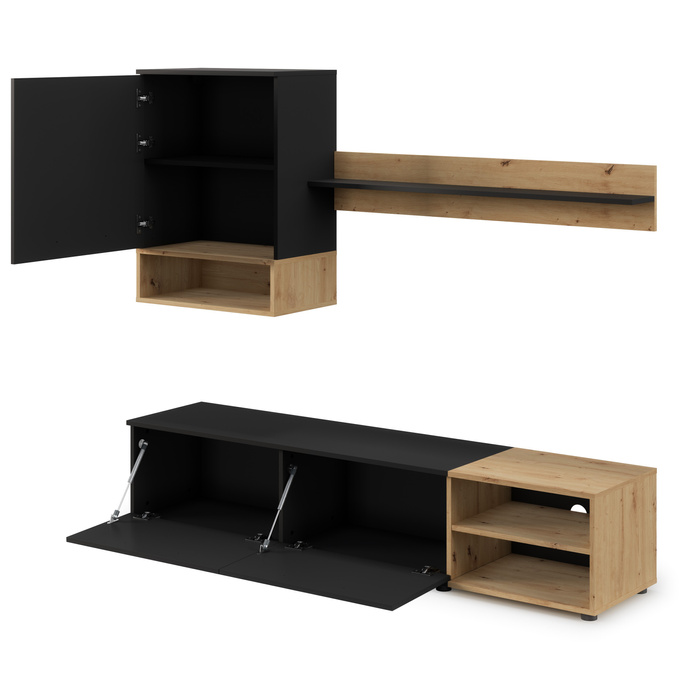 Wohnwand Vento 180 cm – mattweiß und Eiche Artisan, modernes TV-Möbel-Set für das Wohnzimmer