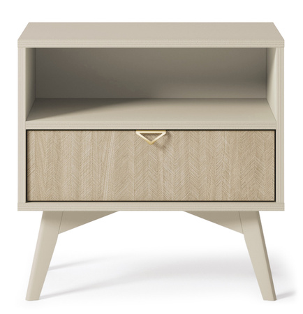 Nachttisch Silva in Sandbeige + Scandi-Fischgrätmuster