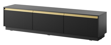 Loren TV-Schrank 180 cm in Schwarz mit drei Türen und geriffelten Fronten