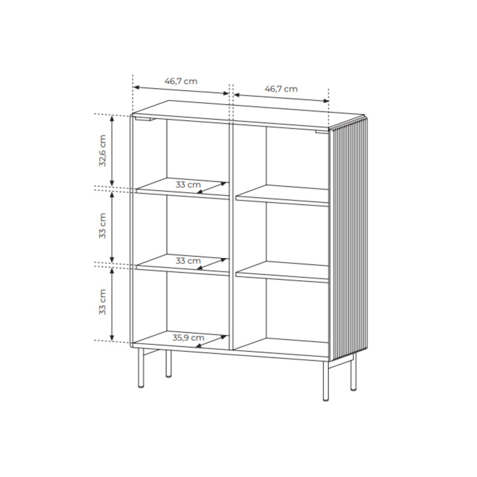 Highboard MUTI kaschmir 99 cm riffeloptik soft-close metallbeine beige