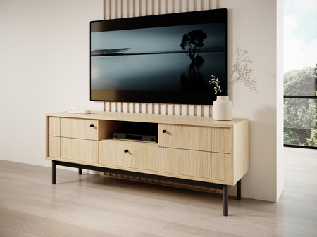 TV-Schrank Sora 154 cm in Eiche Linea mit schwarzen Füßen