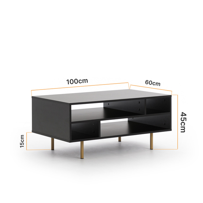 Rechteckiger Couchtisch Nubia mit Metallbeinen Schwarz