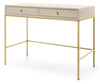 Stilvoller Schminktisch Bari mit zwei Schubladen, beige + goldene Füße