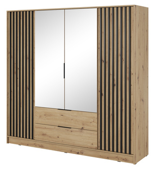 Garderobenschrank Stilo in Eiche Artisan, vier Türen, mit Spiegel und Lamellen an der Vorderseite