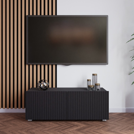Schwarzer TV-Schrank Kolder 100 cm mit geriffelten Fronten