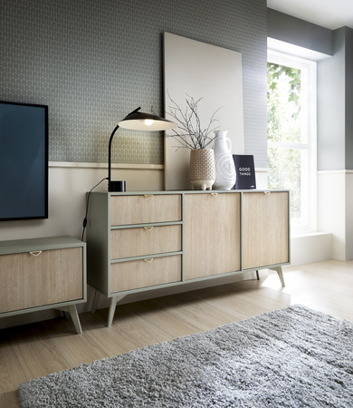 Kommode Silva KSZD-158 in Eukalyptus + Scandi-Fischgrätmuster