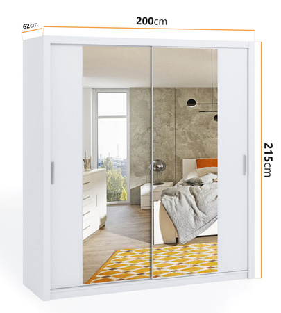 Schiebetürenschrank Tamiza 200 cm mit Spiegel Weiß