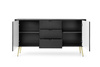 Kommode Porto 168 cm schwarz, zweitürig mit drei Schubladen und goldenen Beinen
