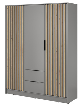 Kleiderschrank Stilo in Grau, dreitürig, mit Schubladen und Lamellen an der Vorderseite