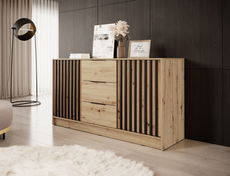 Kommode Stilo 155 cm in Eiche Artisan + schwarze Lamellen