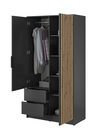 Kleiderschrank Stilo in Graphit, zweitürig, mit Spiegel und Lamellen an der Vorderseite
