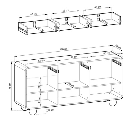 Kommode Orion KSZ-160 cm mit drei Schubladen