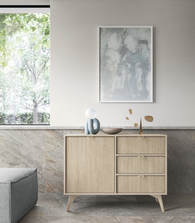 Kommode Silva KSZD-106 in Sandbeige + Scandi-Fischgrätmuster