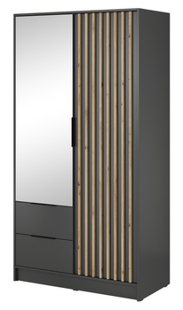 Kleiderschrank Stilo in Graphit, zweitürig, mit Spiegel und Lamellen an der Vorderseite
